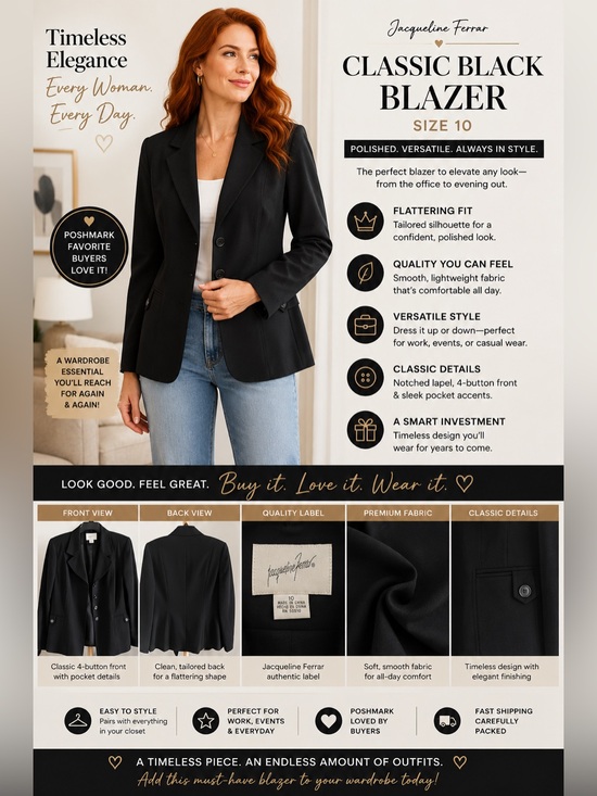 jaqueline ferrar Jackets & Blazers - Classic Black Women's Blazer size 10